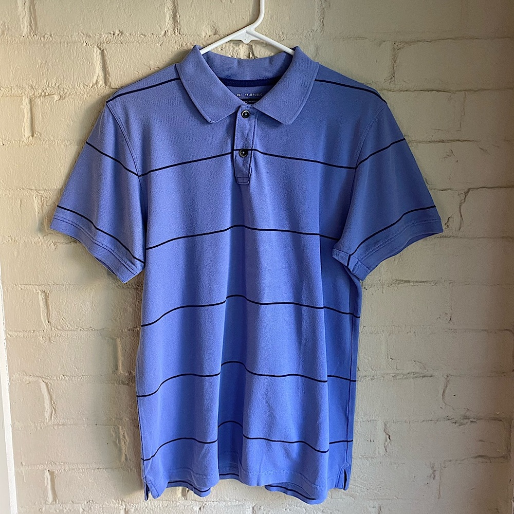 Banana Republic dark & light blue stripped business casual polo size medium